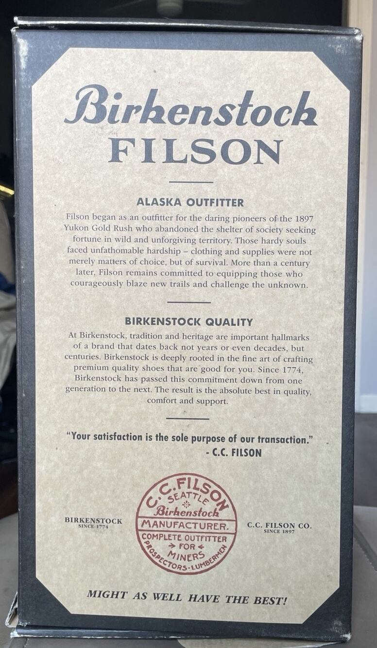 Filson & Berkinstock London Moccasin Mink/Roast Leather 46 Us 13